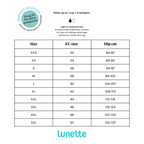 Luntte period panties sizing chart.